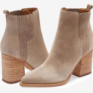 Women's Taupe Suede Block Heel Ankle Boots